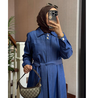 Modefa Dress Modern Muslim Women’s Relaxed Denim Maxi Dress - Blue Denim