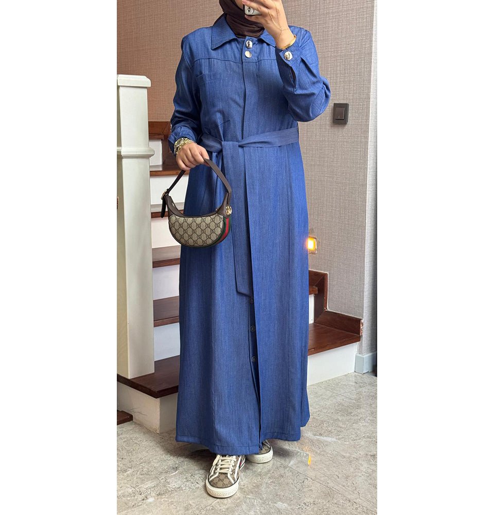 Modefa Dress Modern Muslim Women’s Relaxed Denim Maxi Dress - Blue Denim