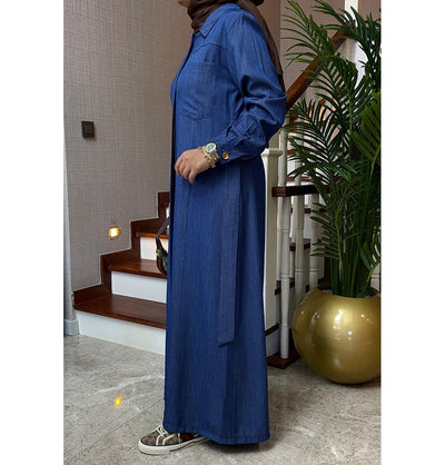 Modefa Dress Modern Muslim Women’s Relaxed Denim Maxi Dress - Blue Denim