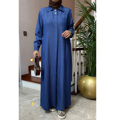 Modefa Dress Modern Muslim Women’s Relaxed Denim Maxi Dress - Blue Denim