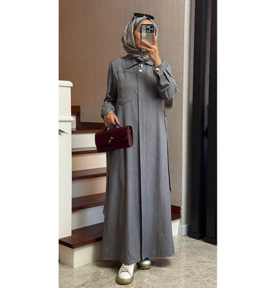 Modefa Dress Modern Muslim Women's Relaxed Denim Maxi Dress - Grey Denim