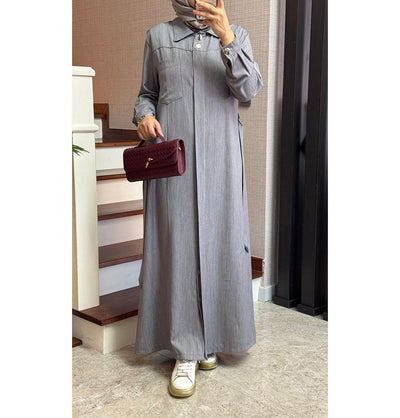 Modefa Dress Modern Muslim Women's Relaxed Denim Maxi Dress - Grey Denim
