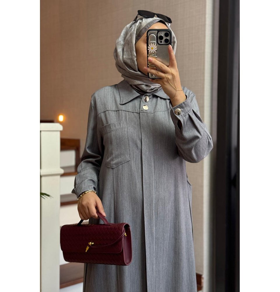 Modefa Dress Modern Muslim Women's Relaxed Denim Maxi Dress - Grey Denim