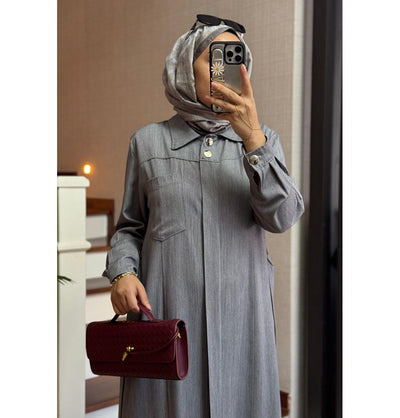 Modefa Dress Modern Muslim Women's Relaxed Denim Maxi Dress - Grey Denim