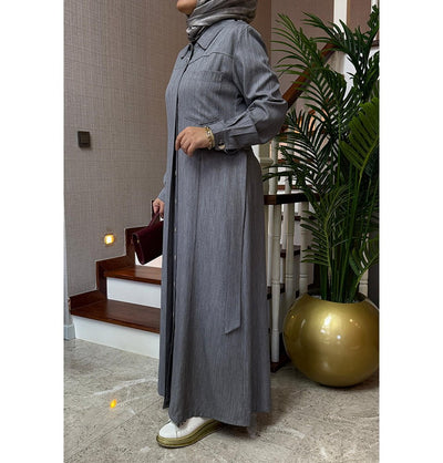 Modefa Dress Modern Muslim Women's Relaxed Denim Maxi Dress - Grey Denim