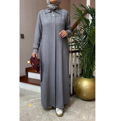 Modefa Dress Modern Muslim Women's Relaxed Denim Maxi Dress - Grey Denim