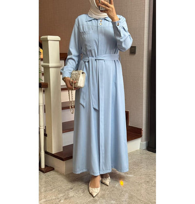 Modefa Dress Modern Muslim Women's Relaxed Denim Maxi Dress - Light Denim