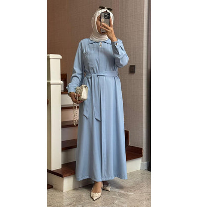 Modefa Dress Modern Muslim Women's Relaxed Denim Maxi Dress - Light Denim
