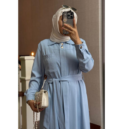 Modefa Dress Modern Muslim Women's Relaxed Denim Maxi Dress - Light Denim