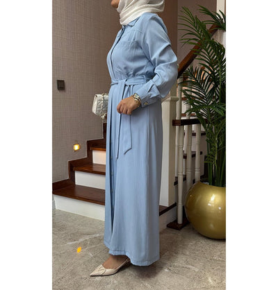 Modefa Dress Modern Muslim Women's Relaxed Denim Maxi Dress - Light Denim