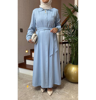 Modefa Dress Modern Muslim Women's Relaxed Denim Maxi Dress - Light Denim