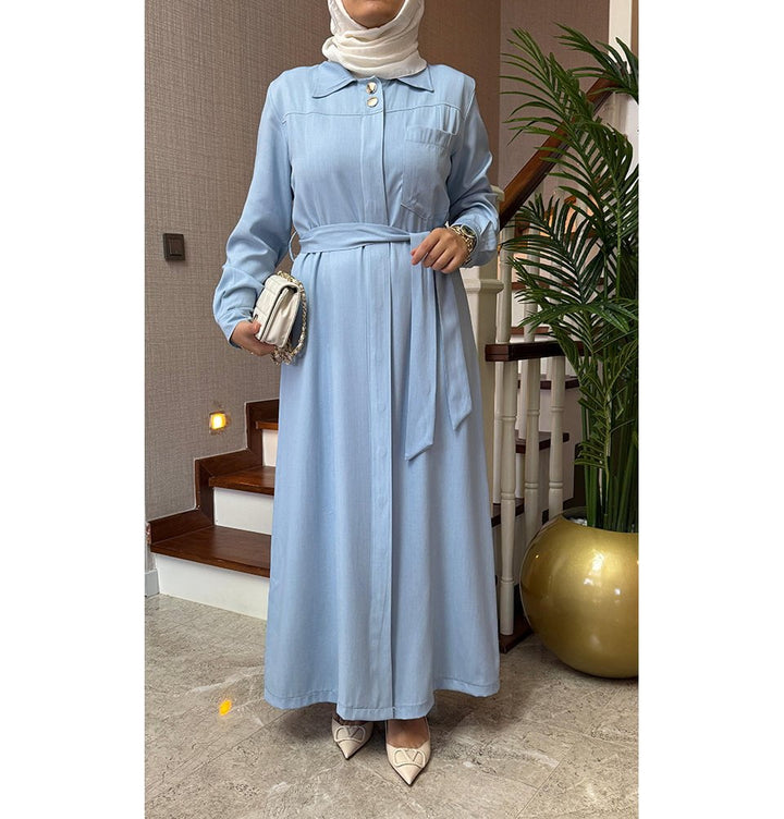 maxi dress hijab Modern Muslim Women's Relaxed Denim Maxi Dress