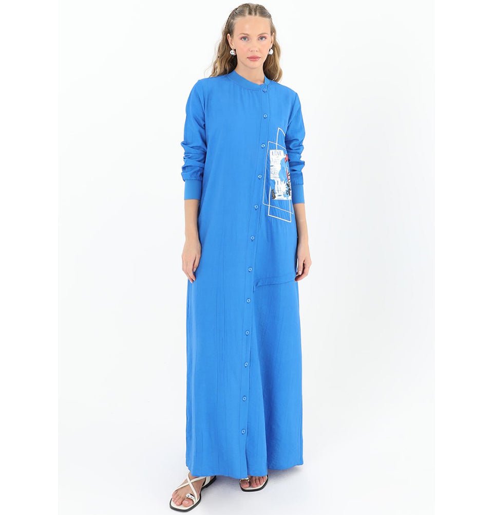 Modefa Dress Modern Muslim Women's Sporty Bomber Dress - 12533 Blue