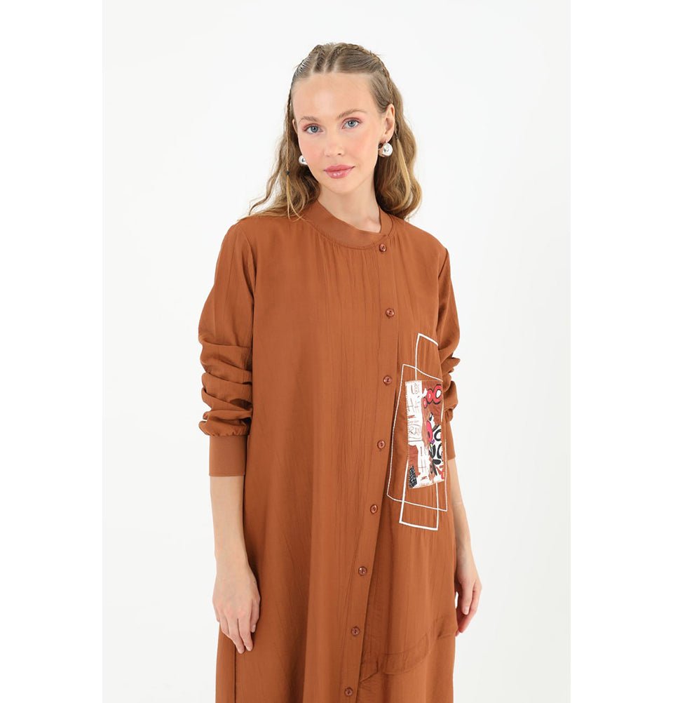 Modern Muslim Women's Sporty Bomber Dress - 12533 Brown Modern Muslim Women's Sporty Bomber Dress - 12533 Brown