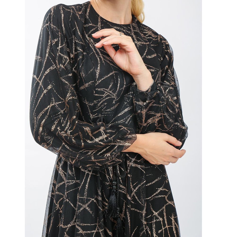 Modest Formal Abstract Dress 70072 Gold