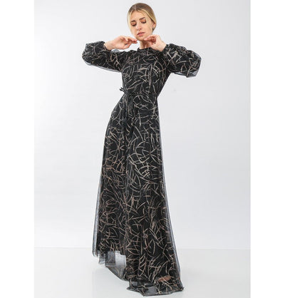 Modefa Dress Modest Formal Abstract Dress 70072 Gold