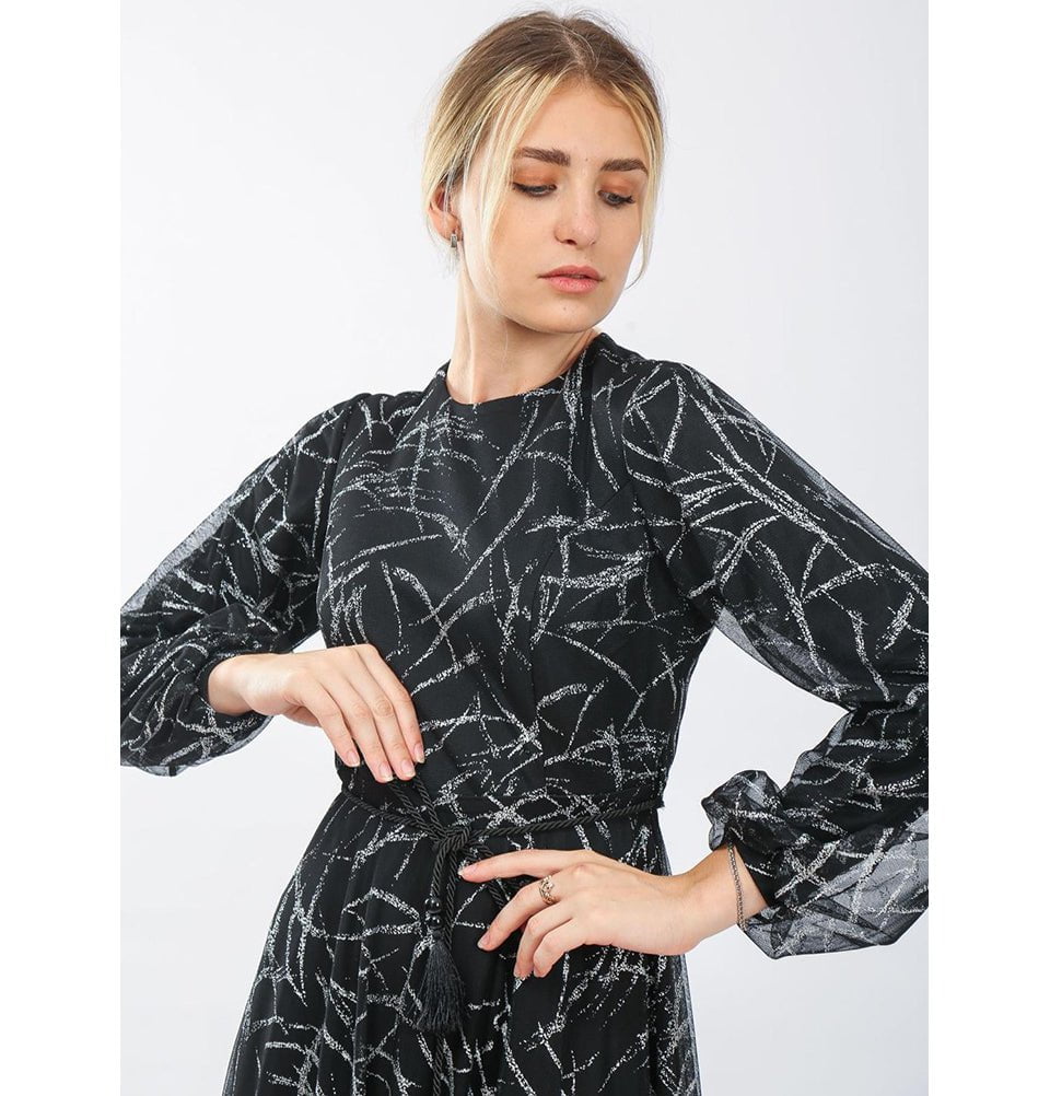 Modest Formal Abstract Dress 70072 Silver