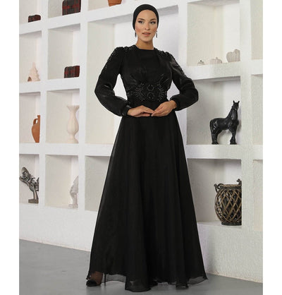 Modefa Dress Modest Formal Embellished Dress G489 Black
