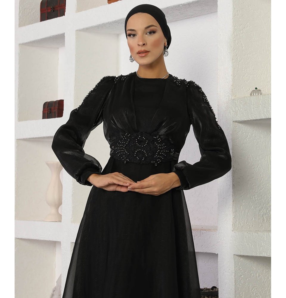 Modest Formal Embellished Dress G489 Black
