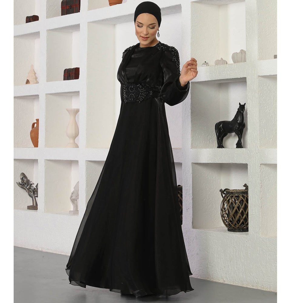 Modest Formal Embellished Dress G489 Black