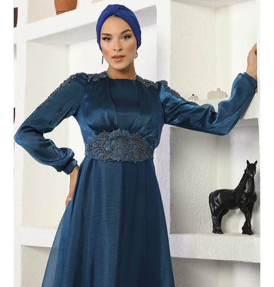 Modefa Dress Modest Formal Embellished Dress G489 Navy Blue