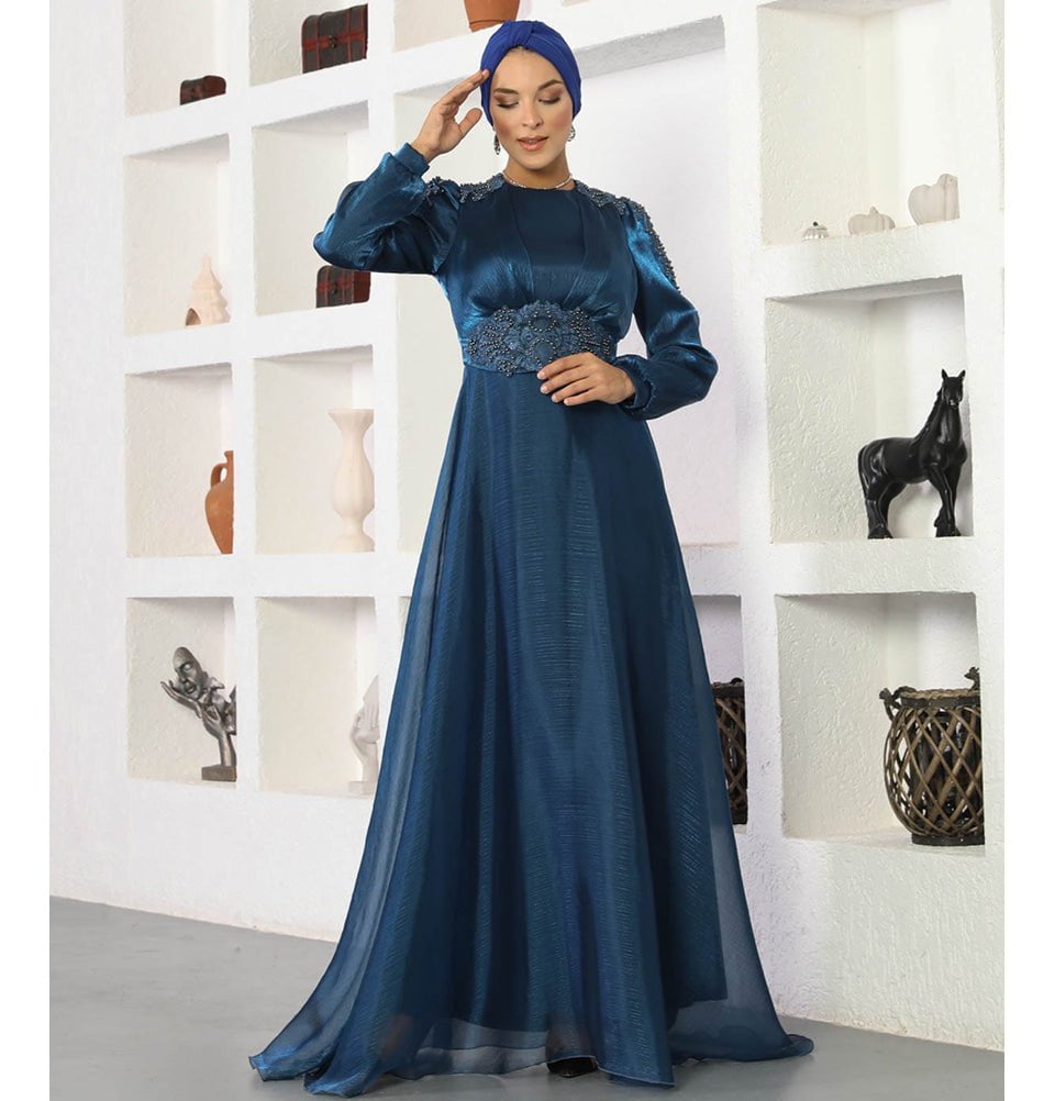 Modefa Dress Modest Formal Embellished Dress G489 Navy Blue