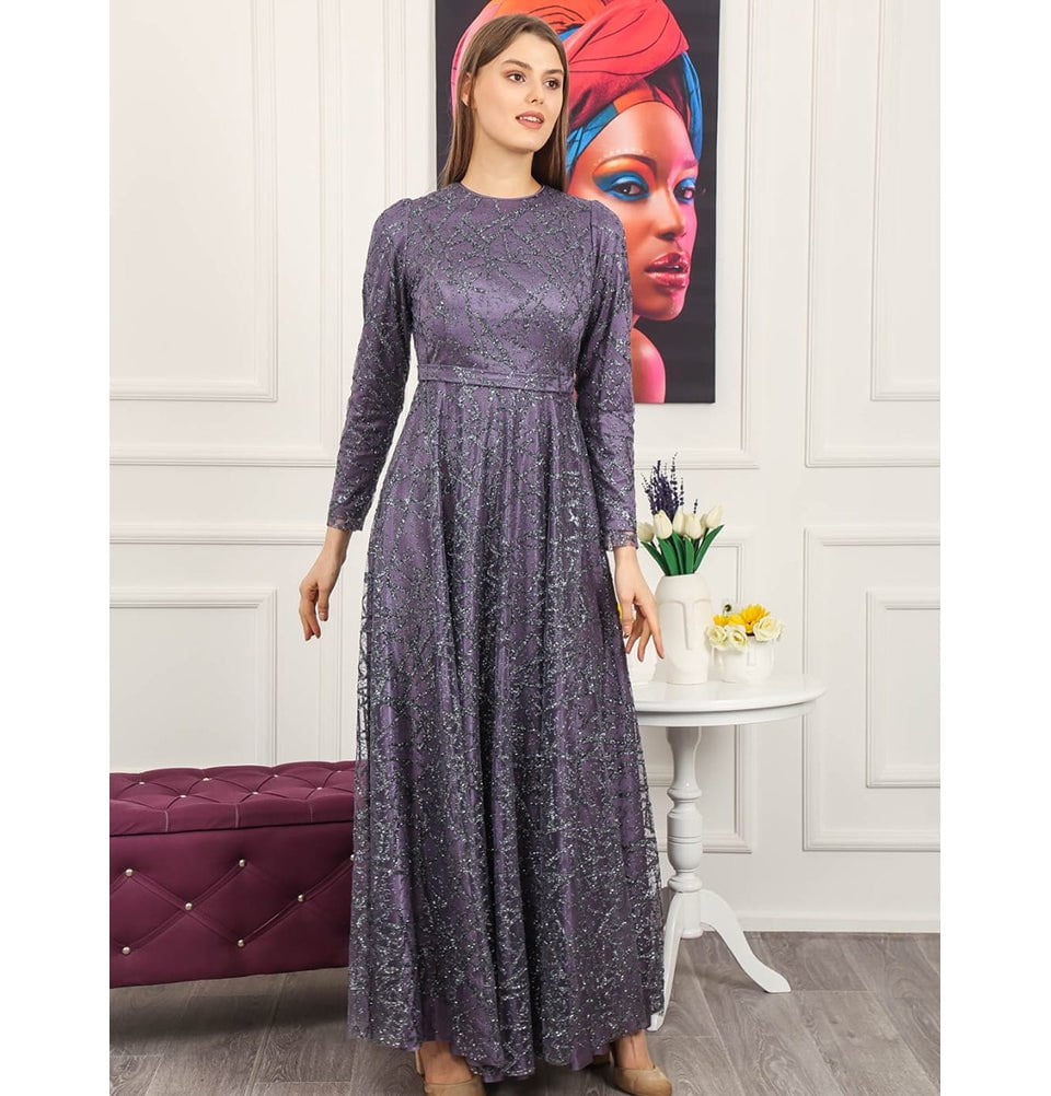 Modefa Dress Modest Formal Glittery Abstract Dress 508 Lilac