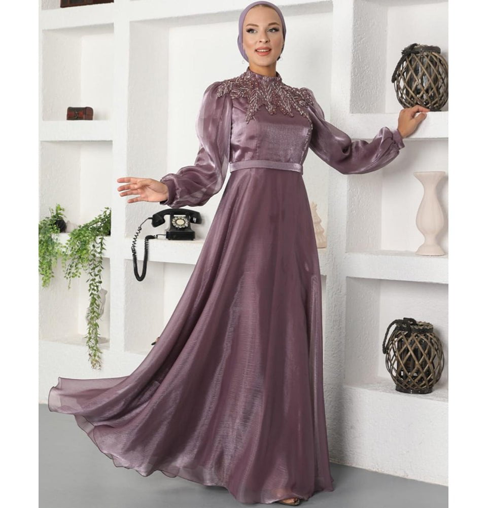 Modefa Dress Modest Formal Leaf Dress G539 Lilac