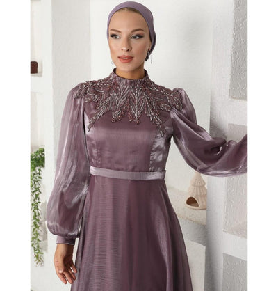 Modefa Dress Modest Formal Leaf Dress G539 Lilac
