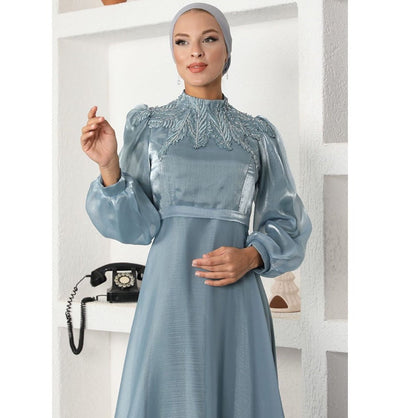 Modefa Dress Modest Formal Leaf Dress G539 Mint