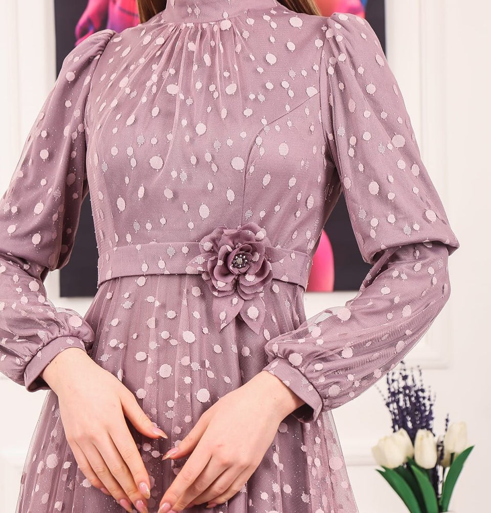 polka dot purple dress Women's Lilac Chiffon Polka Dot Puff Sleeve Mini Dress