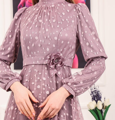 Modefa Dress Modest Formal Polka Dot Dress G461 Lilac