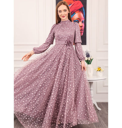 Modefa Dress Modest Formal Polka Dot Dress G461 Lilac