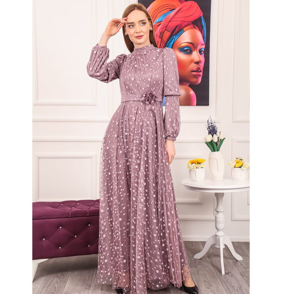 Modefa Dress Modest Formal Polka Dot Dress G461 Lilac