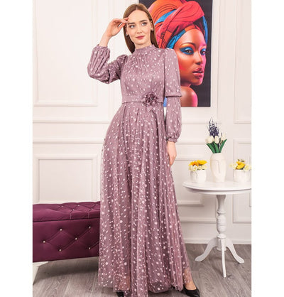 Modefa Dress Modest Formal Polka Dot Dress G461 Lilac