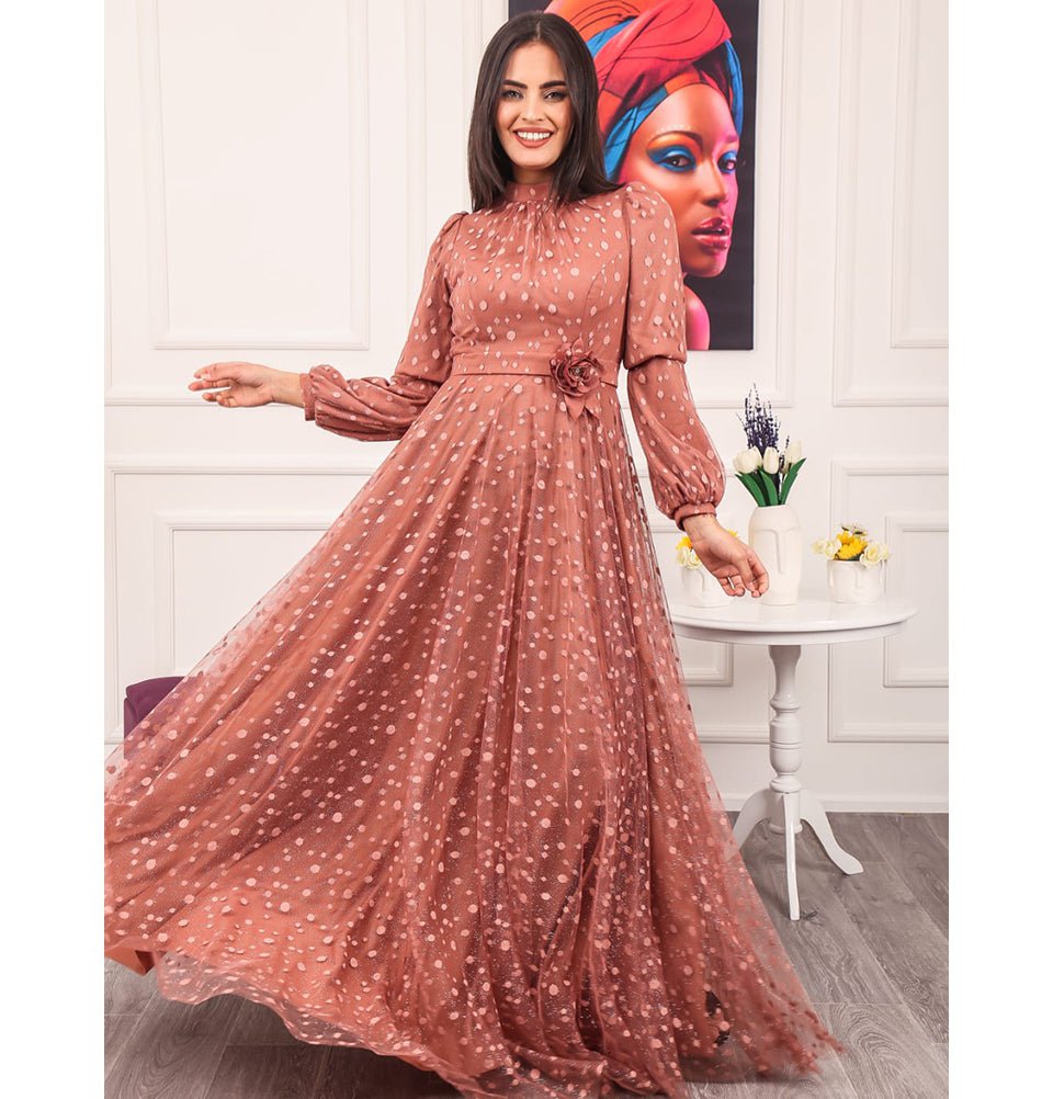 Modefa Dress Modest Formal Polka Dot Dress G461 Rose
