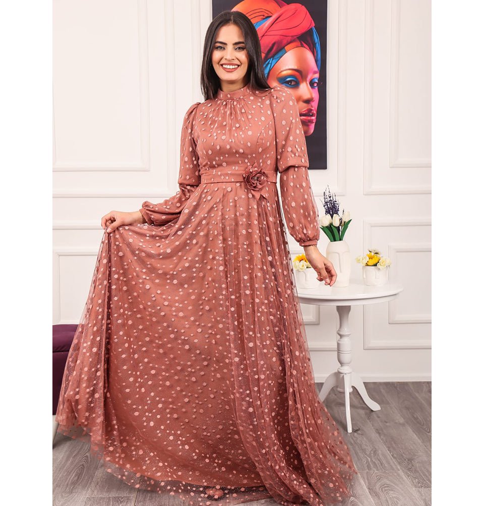 Modest Formal Polka Dot Dress G461 Rose