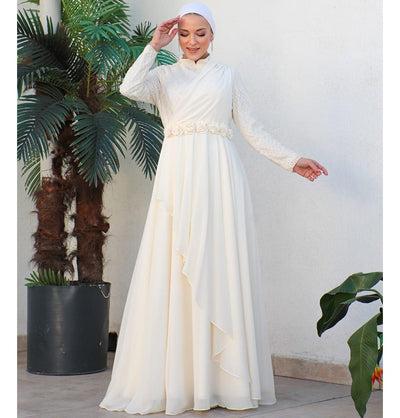 Modefa Dress Modest Formal Rose Dress G584 Ivory