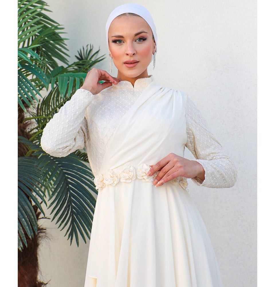 Modefa Dress Modest Formal Rose Dress G584 Ivory