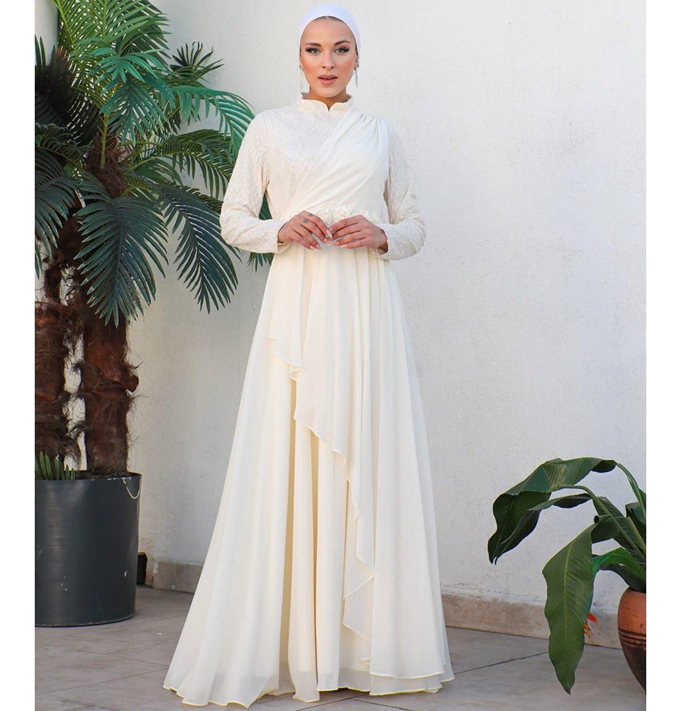 Modefa Dress Modest Formal Rose Dress G584 Ivory