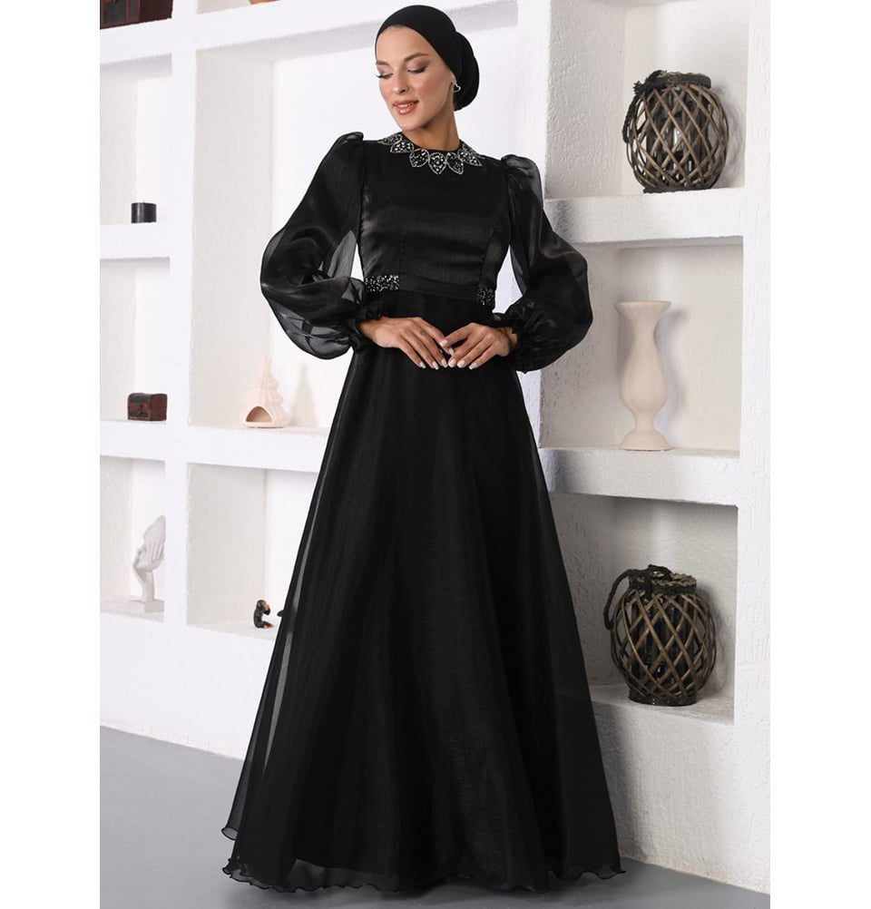 Modefa Dress Modest Formal Satin Dress G531 Black