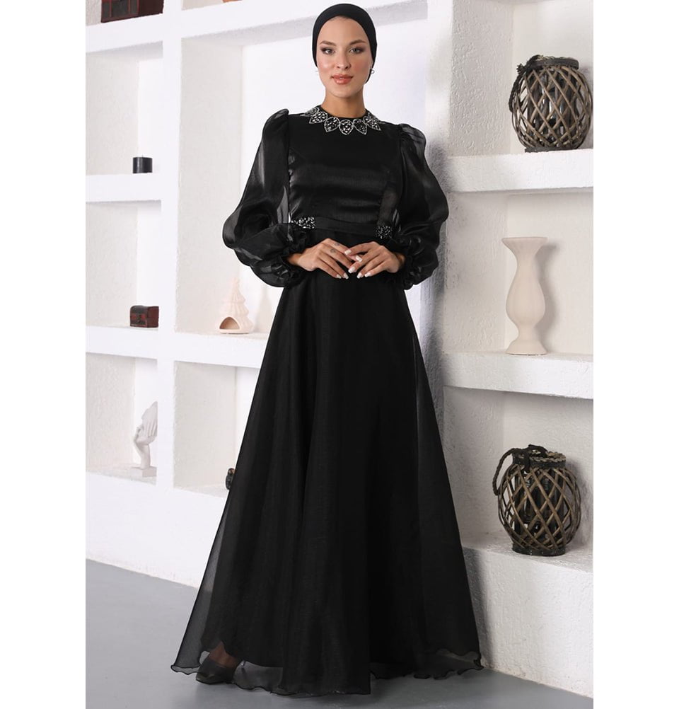 Modest Formal Satin Dress G531 Black