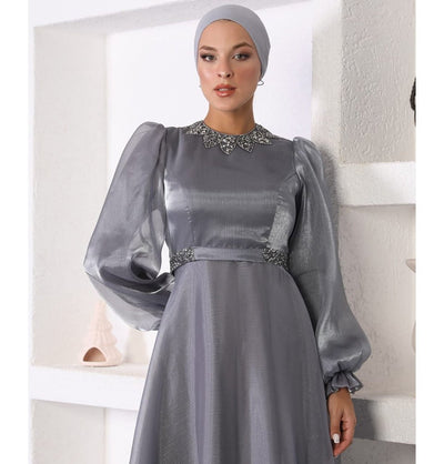 Modefa Dress Modest Formal Satin Dress G531 Grey