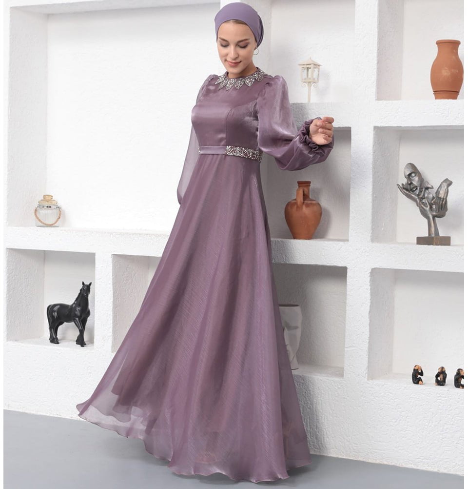 Modefa Dress Modest Formal Satin Dress G531 Lilac