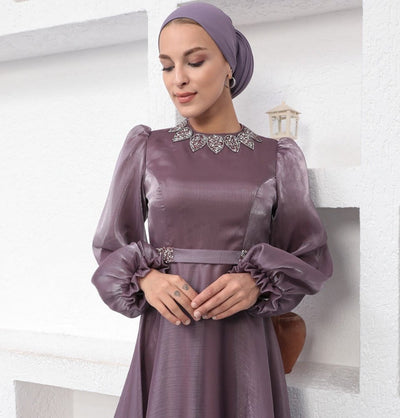 Modefa Dress Modest Formal Satin Dress G531 Lilac