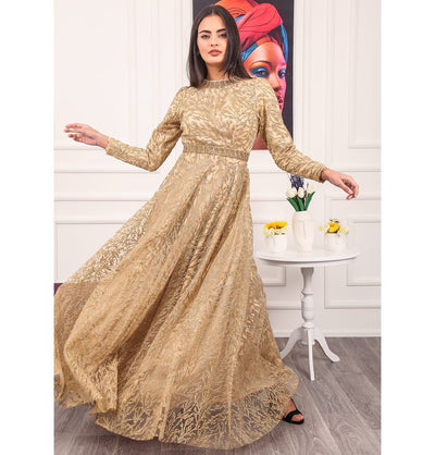 Modefa Dress Modest Formal Shimmery Vine Dress G492 Gold