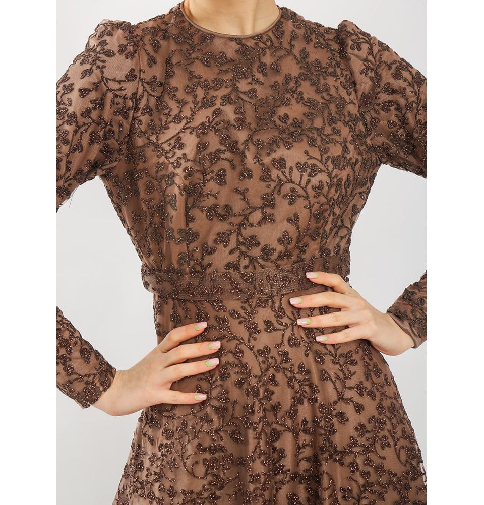 slim fit dress slacks Modest Formal Vine Dress G481 Brown