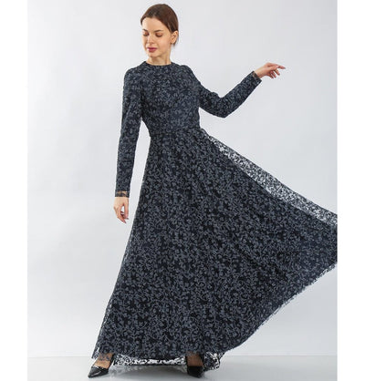 Modefa Dress Modest Formal Vine Dress G481 Navy Blue