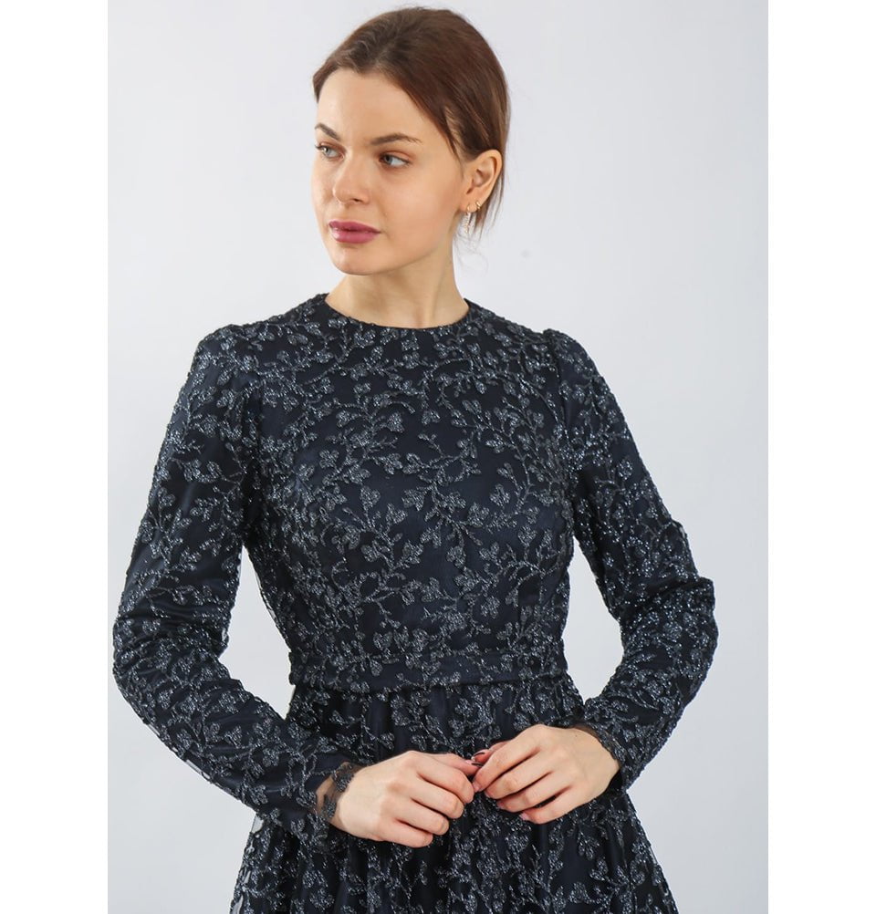 Modest Formal Vine Dress G481 Navy Blue Modest Formal Vine Dress G481 Navy Blue