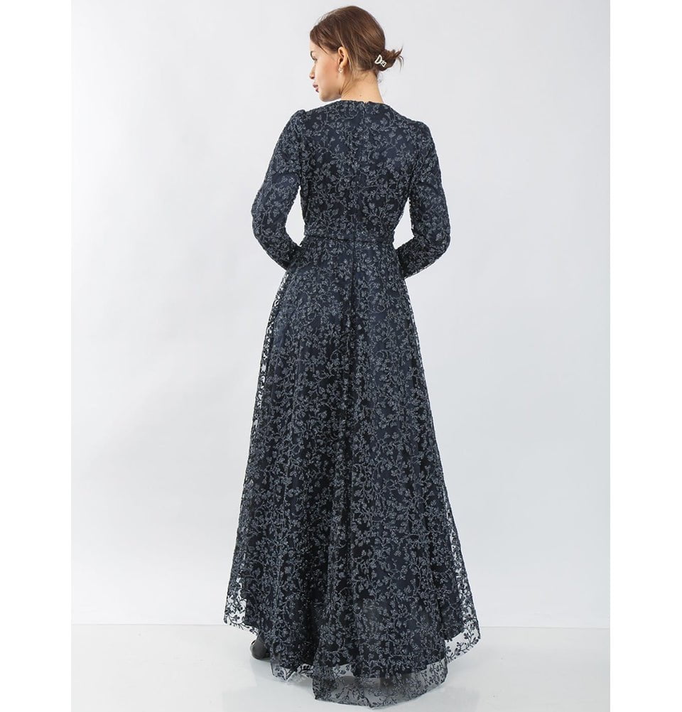Modefa Dress Modest Formal Vine Dress G481 Navy Blue